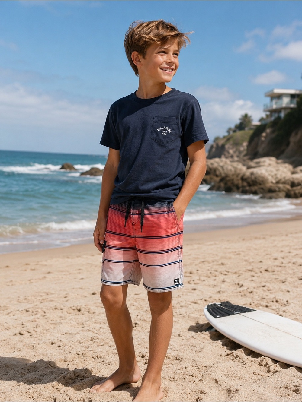 Billabong Boys Board Shorts Size 5M Pink Stripe Surf Swim Trunks